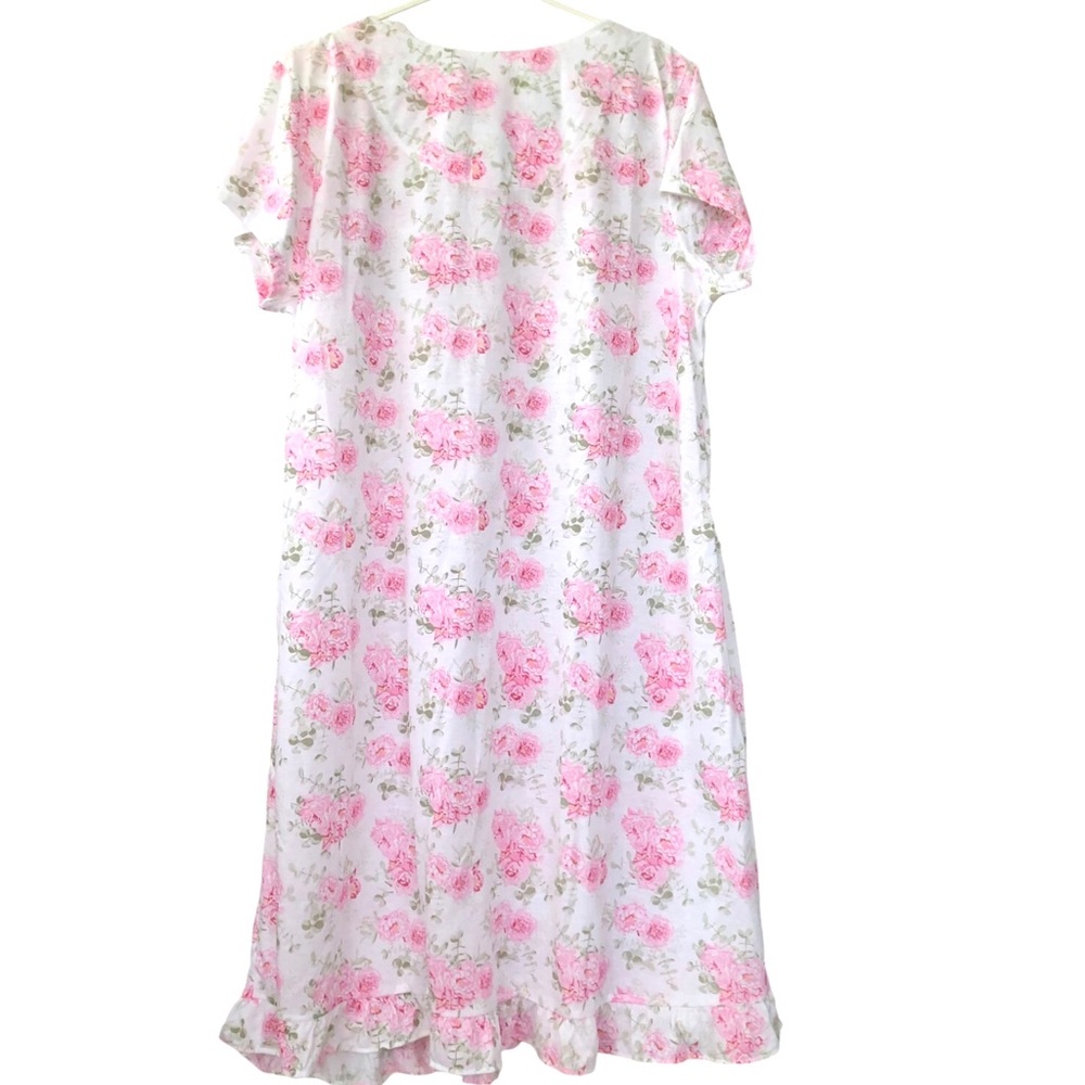 (0210) Floral Pink Button Down Nightgown Lingerie w Lace Details (L) - Picture 5 of 5